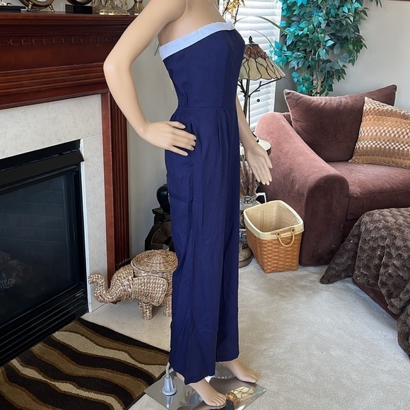 Brand New Monteau Strapless Romper Navy Blue White Nautical Linen Jumpsuit - Picture 13 of 16